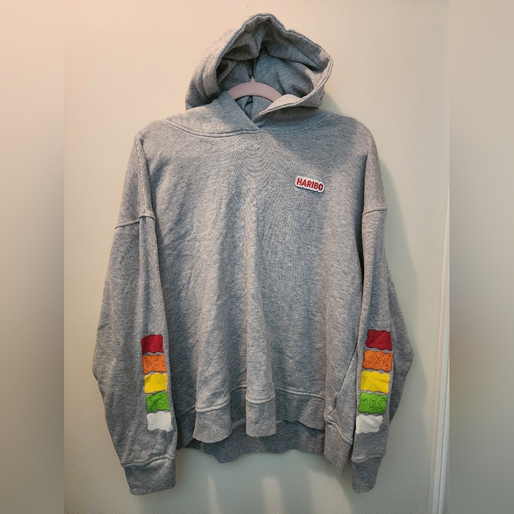 HARIBO Gray Women's Sweater with Colorful Bear Accents NWOT